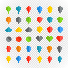 Navigation pins color collection on transparent background