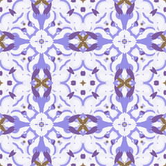 Abstract seamless pattern with geometric and floral ornaments, vintage style. Tile repeat.