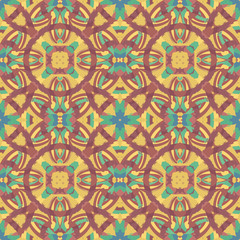 Tile repeat. Abstract seamless pattern with geometric and floral ornaments, vintage, ethnic, boho style