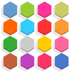 Flat blank web button hexagon icon set with shadow