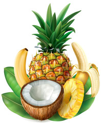 Coconut,  pineapple and bananas