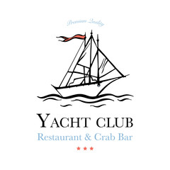 Seafood restaurant and seafood menu identity - Logo with yacht. Vector Illustration