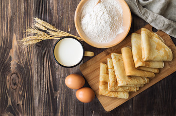 Fresh homemade crepes with ingredients