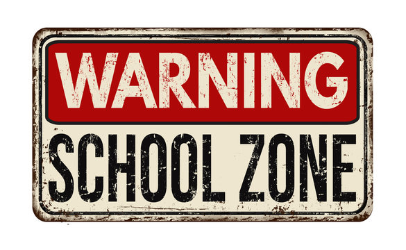 Warning school zone vintage metal sign