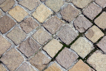 Traditional cobble stone pavement in Grimma, Germany