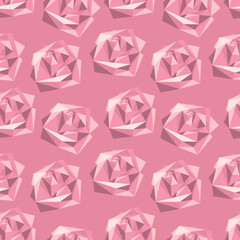 Seamless pattern with abstract polygonal pink roses