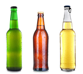 Bottles of different beer isolated on white