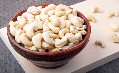 Closeup view on to the delicious and healthy raw cashew nuts