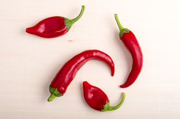 Top view of hot chili peppers