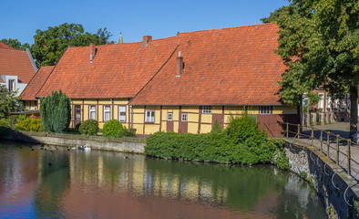 Fototapeta na wymiar Old houses at a canal in Steinfurt