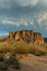 Sunset approaches the Superstition Mountains