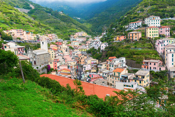 Fototapeta premium aerial view of Riomaggiore in Italy