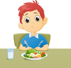 illustration of kid sad with his breakfas