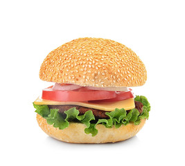 Tasty hamburger, isolated on white