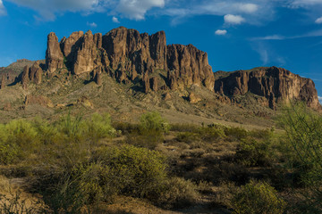 Sunset approaches the Superstition Mountains