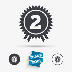 Second place award sign icon. Prize for winner.
