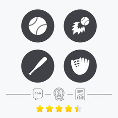 Baseball icons. Ball with glove and bat symbols.