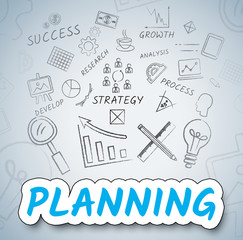Planning Ideas Shows Objectives And Goals Icons