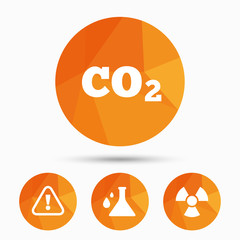 Attention radiation icons. Chemistry flask.