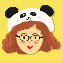 Curly Glasses Girl with Panda Hat