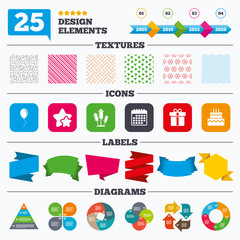 Obraz premium Birthday party icons. Cake and gift box symbol