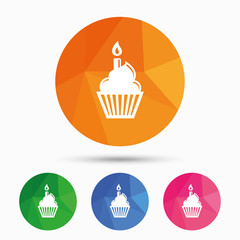 Birthday cake sign icon. Burning candle symbol