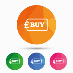 Buy sign icon. Online buying Pound button.