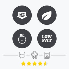 Low fat icons. Diets and vegetarian food signs.