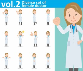 Diverse set of young female doctor on white background , eps10 vector format vol.2