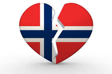 Broken white heart shape with Norway flag