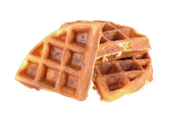 Round ruddy waffle isolated on white background