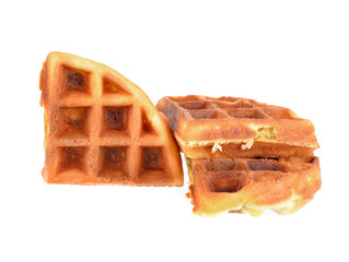 Round ruddy waffle isolated on white background