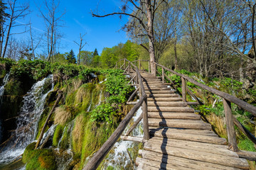 Plitvice Lake, Croatia with forest and waterfalls