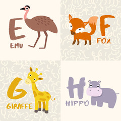 Cute Animal Alphabet Set : Letter E,F,G,H : Vector Illustration