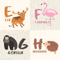 Cute Animal Alphabet Set : Letter E,F,G,H : Vector Illustration