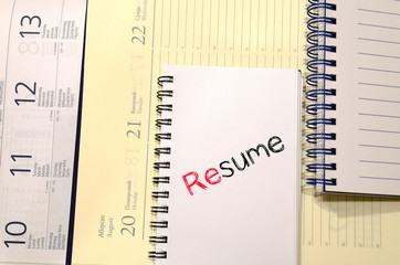 Resume text concept on notebook