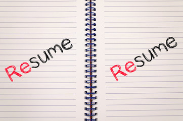 Resume text concept on notebook