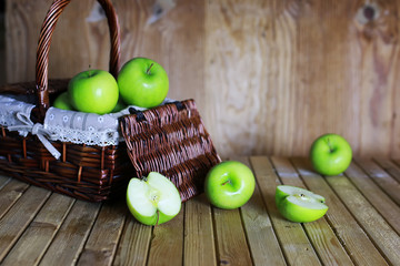 green apple in a basket