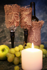 table with wine bottle grape