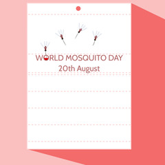 World mosquito day - simple funny cartoon illustration of 20th August stylized as calendar page