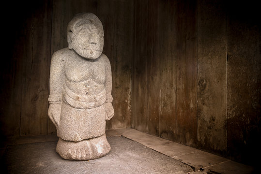 Stone sculpture of man from Candi Cetho, Jawa, Indonesia