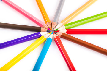 Naklejka premium multicolored sharpened pencils close-up