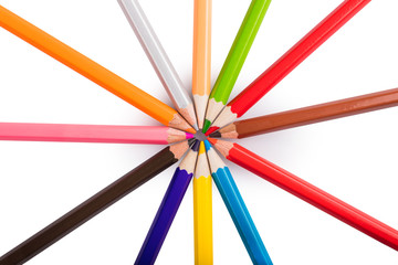 Naklejka premium multicolored sharpened pencils close-up