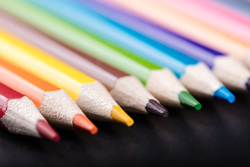 multicolored sharpened pencils close-up