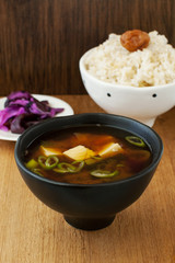 miso soup rice and japanese pickles