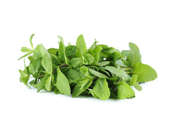Fresh mint leafs on a white background