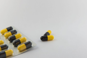 colorful  capsule Panel drug on white  background