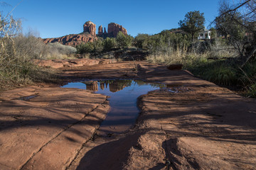Cathedral with reflection on water, Sedona, Arizona