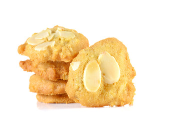 Almond butter cookies on white background.