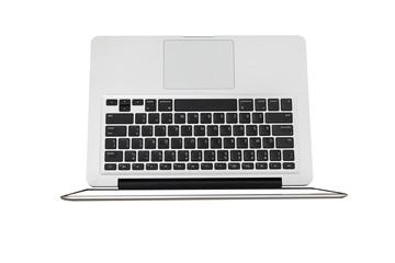 Top view of modern laptop isolated on white background.